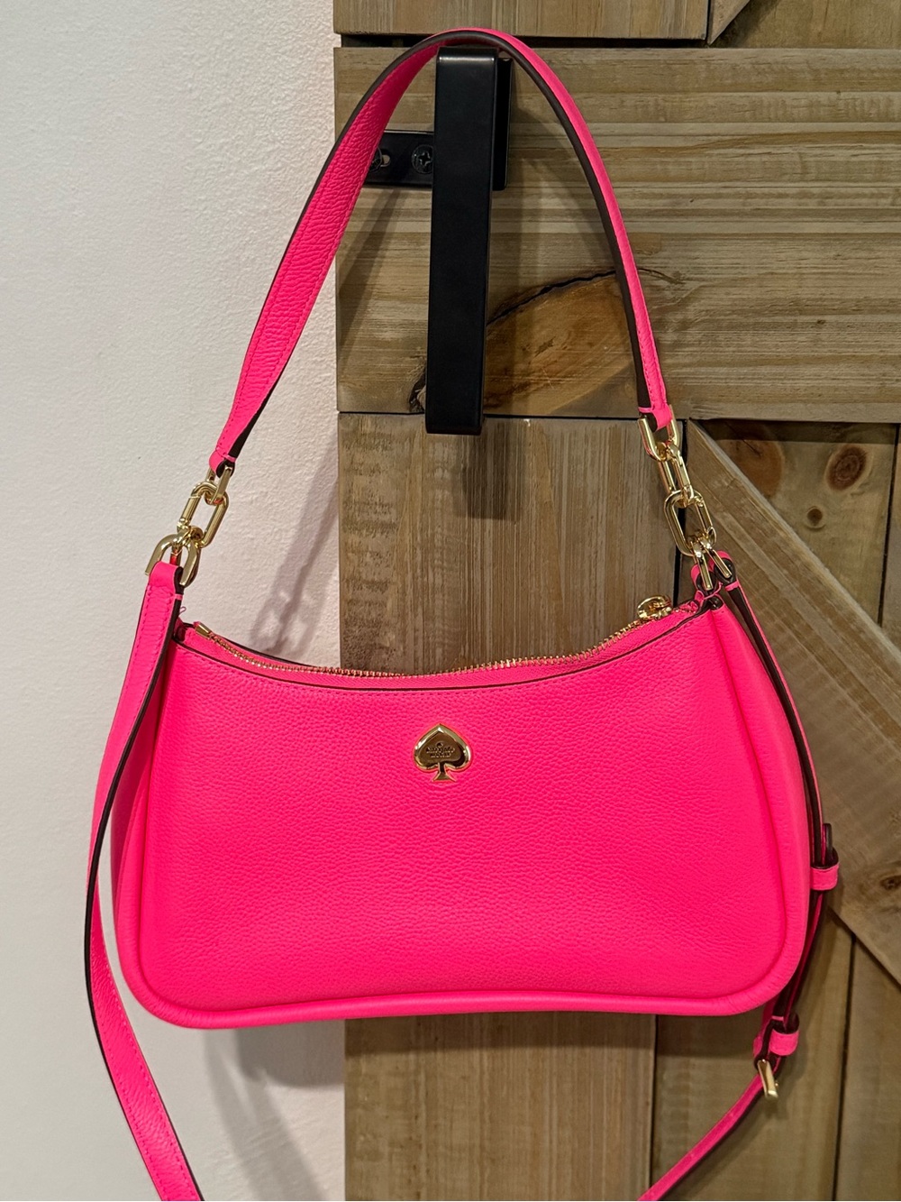 Kate Spade Neon Pink Pebbled Leather Shoulder Bag